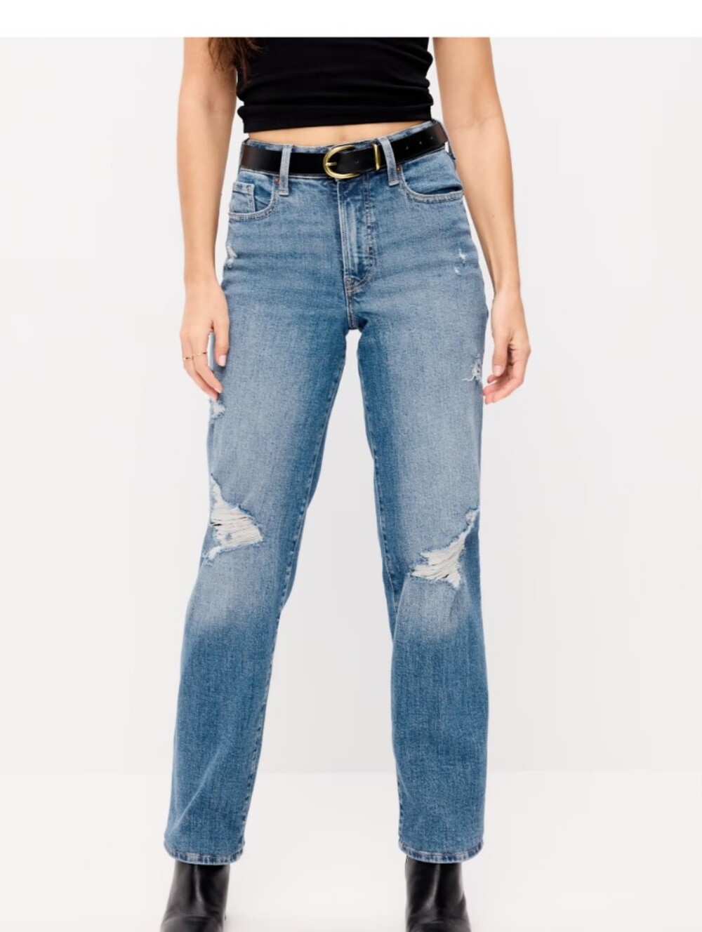 Old Navy Women's High-Rise Distressed Straight Jeans - Light Blue